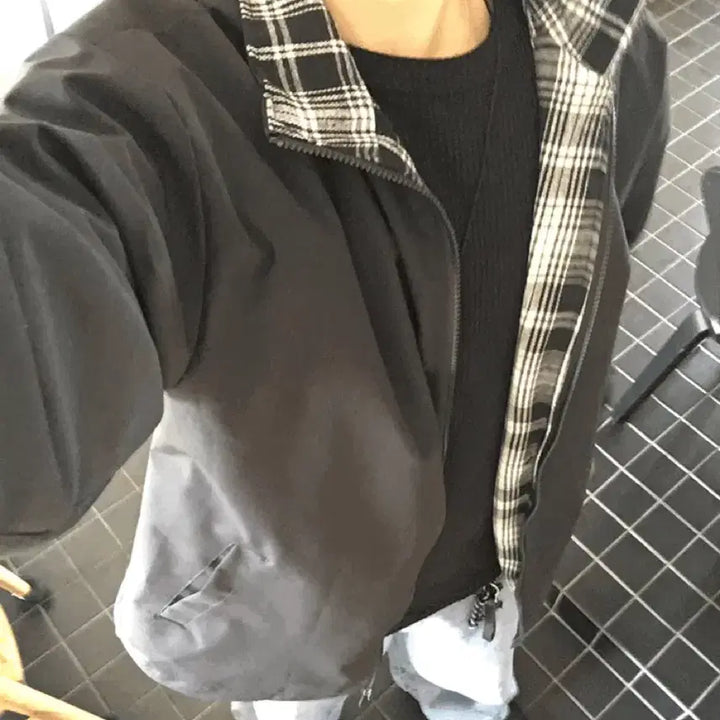 [BUNJANG] Bywave Check Colorblock Two-Way Wind Jacket / 체크 배색 윈드 투웨이 자켓