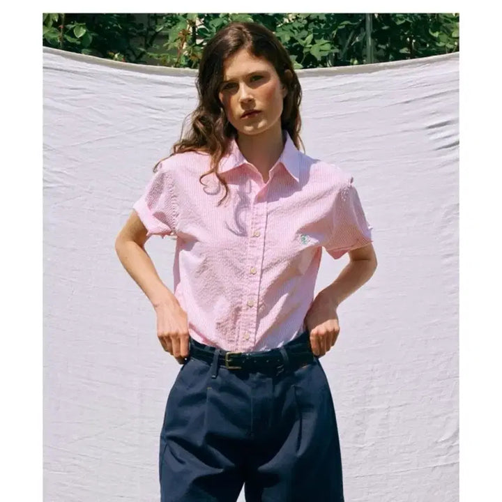 [BUNJANG] Sienne Classic Logo Shirt Pink M / 시엔느 클래식 로고 셔츠 핑크 M