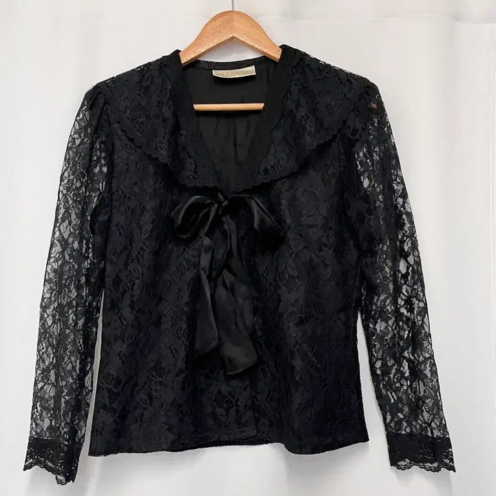 [BUNJANG] Gunne Sax Black Lace Ribbon Blouse / GUNNESAX 블랙 레이스 리본 블라우스