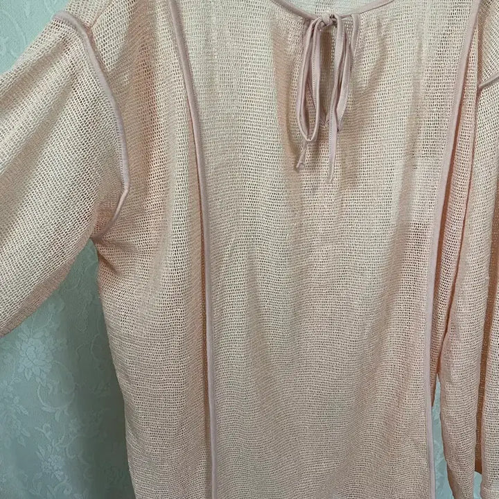 [BUNJANG] Pink See-Through Long Sleeve Blouse / 핑크 시스루 긴팔 블라우스