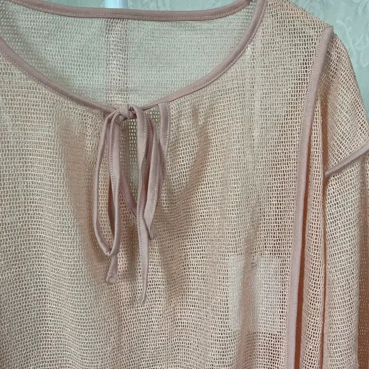 [BUNJANG] Pink See-Through Long Sleeve Blouse / 핑크 시스루 긴팔 블라우스