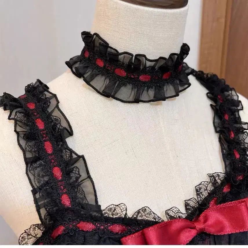[BUNJANG] Gothic Lolita Ribbon Camisole Mini Dress Set / 고딕 로리타 리본 캄솜 미니 드레스 세트