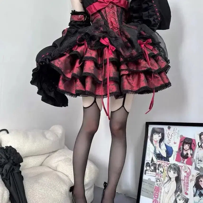 [BUNJANG] Gothic Lolita Ribbon Camisole Mini Dress Set / 고딕 로리타 리본 캄솜 미니 드레스 세트