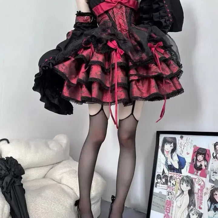 [BUNJANG] Gothic Lolita Ribbon Camisole Mini Dress Set / 고딕 로리타 리본 캄솜 미니 드레스 세트