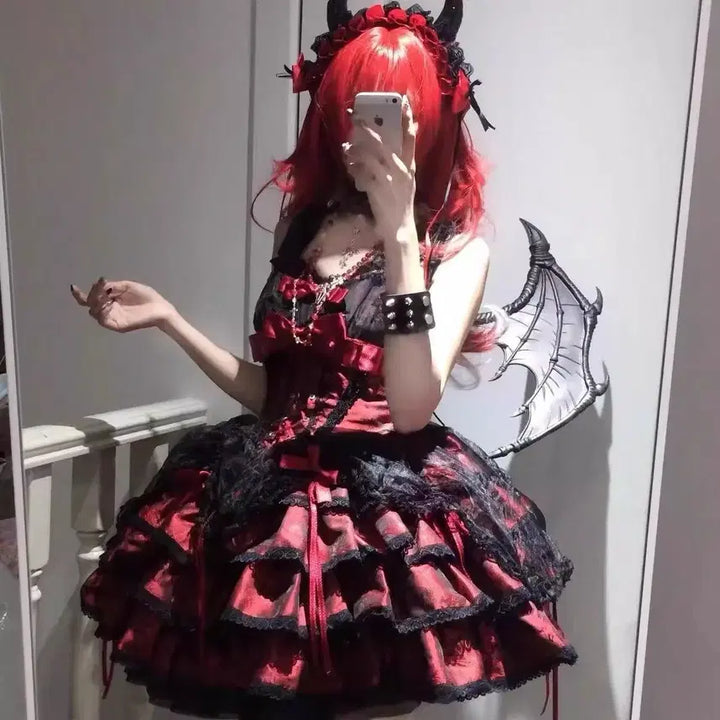 [BUNJANG] Gothic Lolita Ribbon Camisole Mini Dress Set / 고딕 로리타 리본 캄솜 미니 드레스 세트