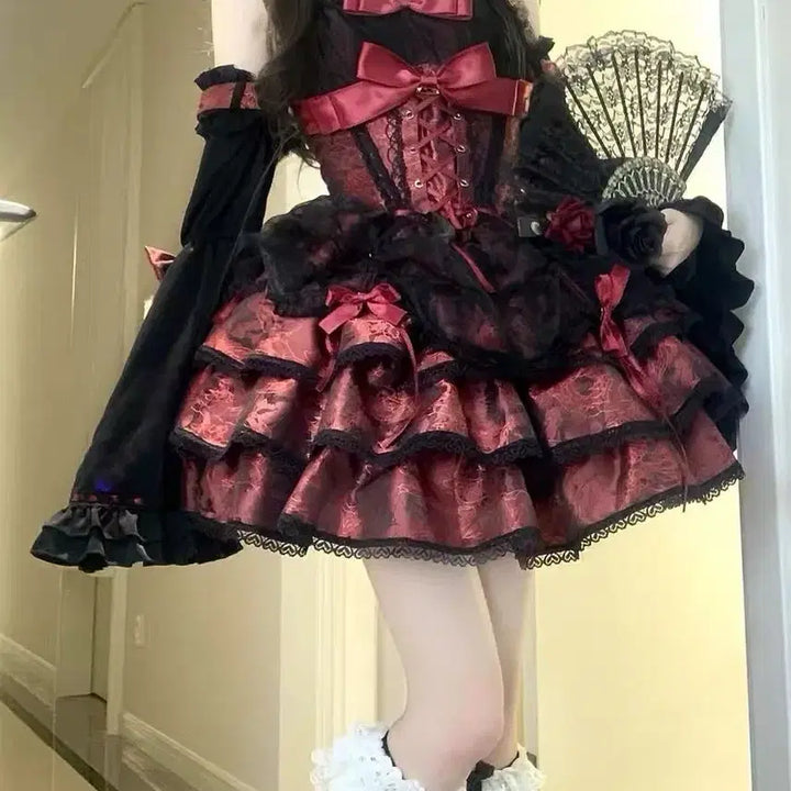 [BUNJANG] Gothic Lolita Ribbon Camisole Mini Dress Set / 고딕 로리타 리본 캄솜 미니 드레스 세트