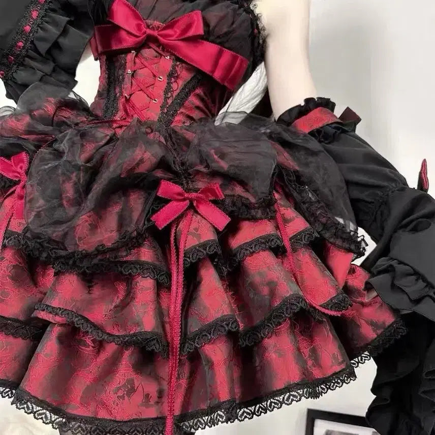 [BUNJANG] Gothic Lolita Ribbon Camisole Mini Dress Set / 고딕 로리타 리본 캄솜 미니 드레스 세트