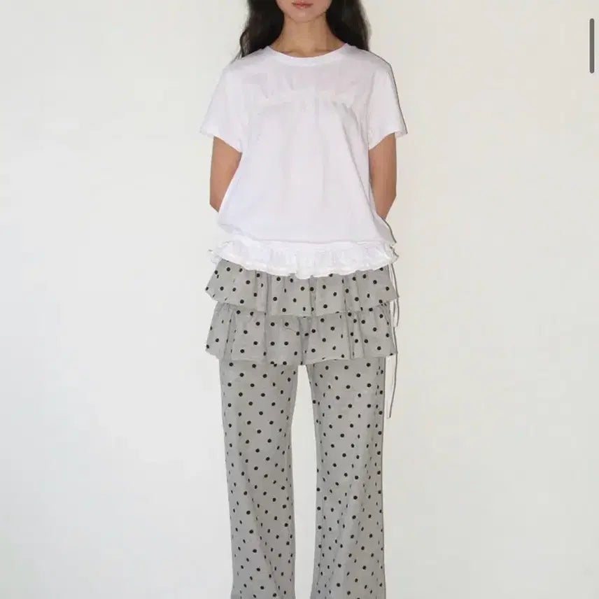 [BUNJANG] RonRon Ruffle Shirring Short Sleeve T-shirt / 론론 프릴 셔링 반팔 티셔츠