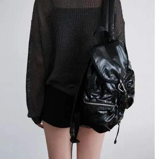 [BUNJANG] Glossy Coated Backpack Black / 유광 코팅 백팩 블랙