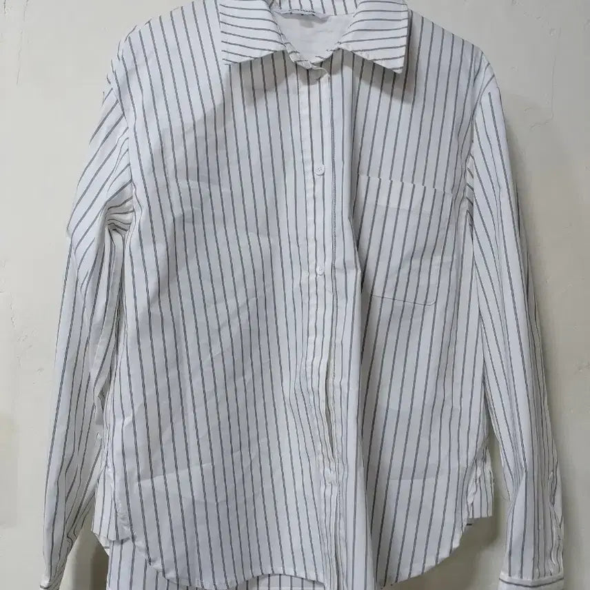 [BUNJANG] NICE CLAUP White Stripe Long Sleeve Shirt / 나이스클랍 화이트 스트라이프 긴팔 셔츠