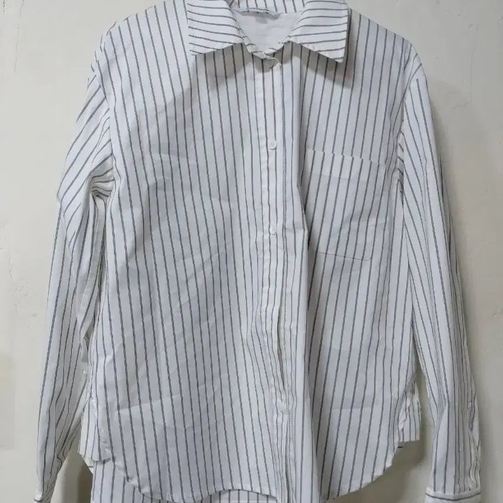 [BUNJANG] NICE CLAUP White Stripe Long Sleeve Shirt / 나이스클랍 화이트 스트라이프 긴팔 셔츠