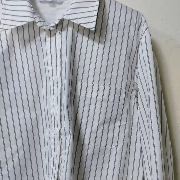 [BUNJANG] NICE CLAUP White Stripe Long Sleeve Shirt / 나이스클랍 화이트 스트라이프 긴팔 셔츠