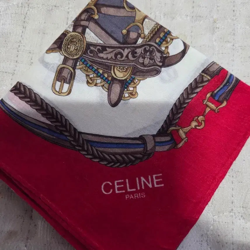 [BUNJANG] Celine Belt Pattern Handkerchief / 셀린느 벨트 패턴 손수건 레드