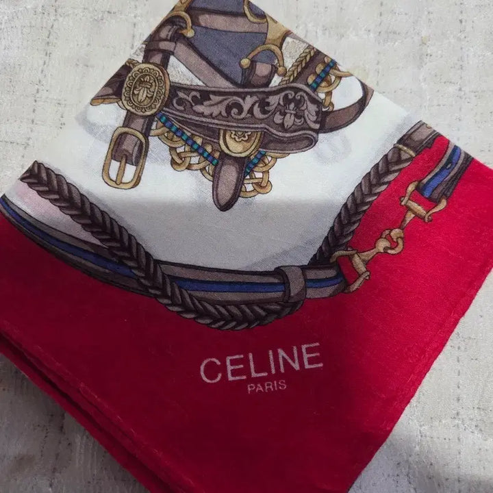 [BUNJANG] Celine Belt Pattern Handkerchief / 셀린느 벨트 패턴 손수건 레드