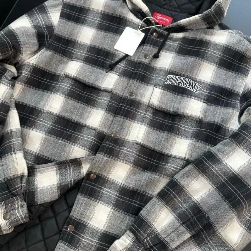[BUNJANG] Supreme 19FW Quilted Plaid Shirt Hoodie / 슈프림 19FW 퀼티드 후디 플레이드 셔츠