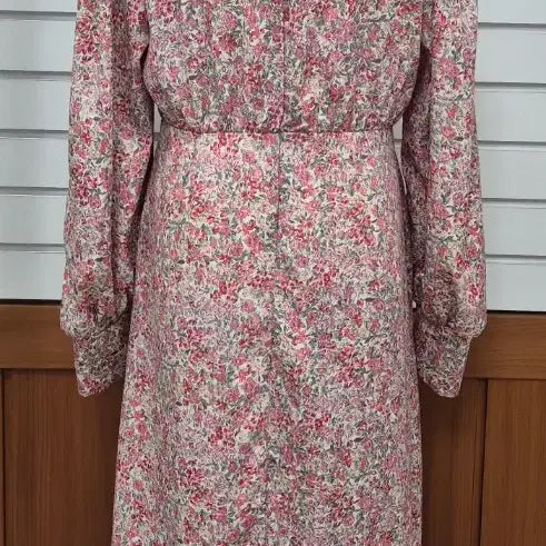 [BUNJANG] Floral Pattern Long Dress with Shirring String / 플라워 롱 원피스 핑크 꽃무늬 셔링끈