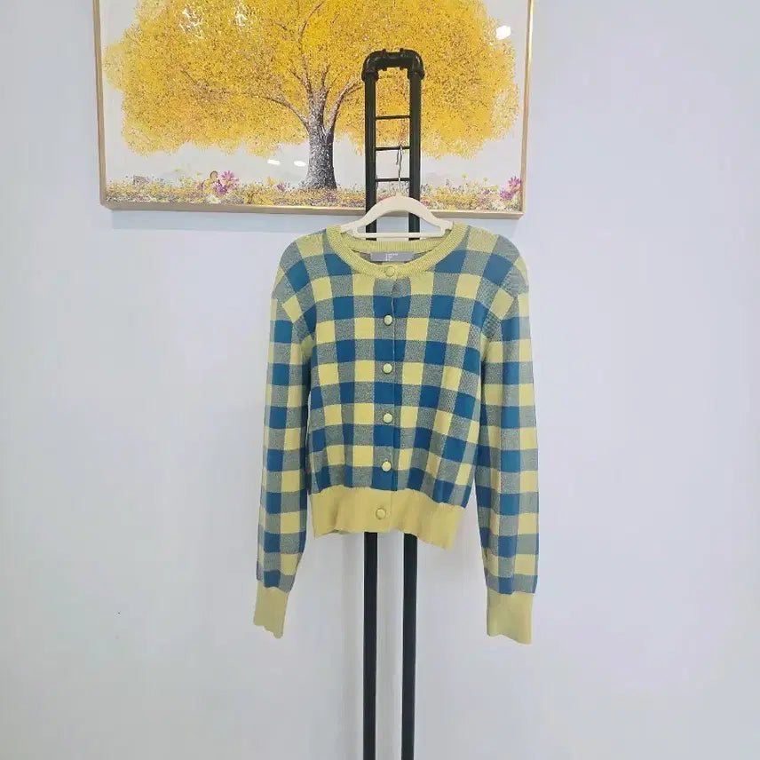 [SOLD OUT] 에잇세컨드 옐로우/블루 체크 패턴 가디건