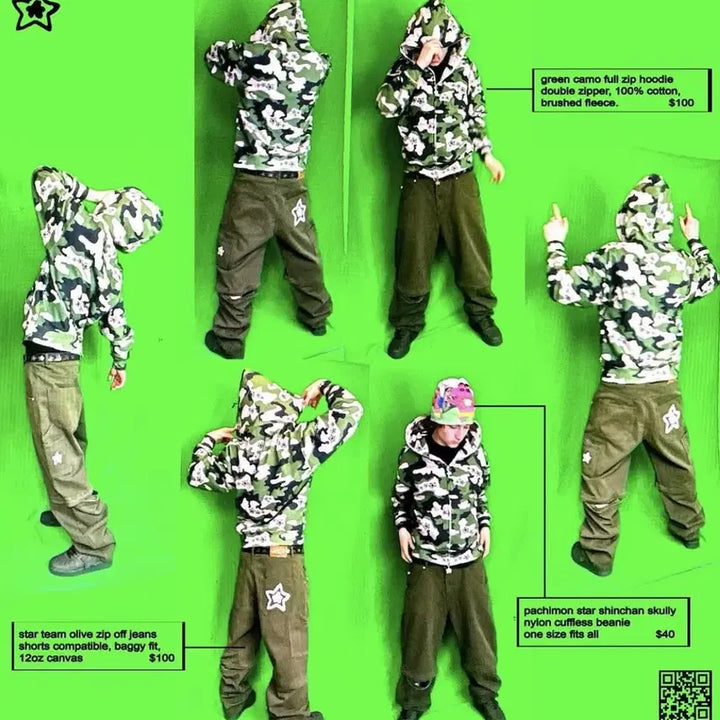 [BUNJANG] Star Team Olive Zip-Off Baggy Jeans / Star team olive zip off baggy jeans