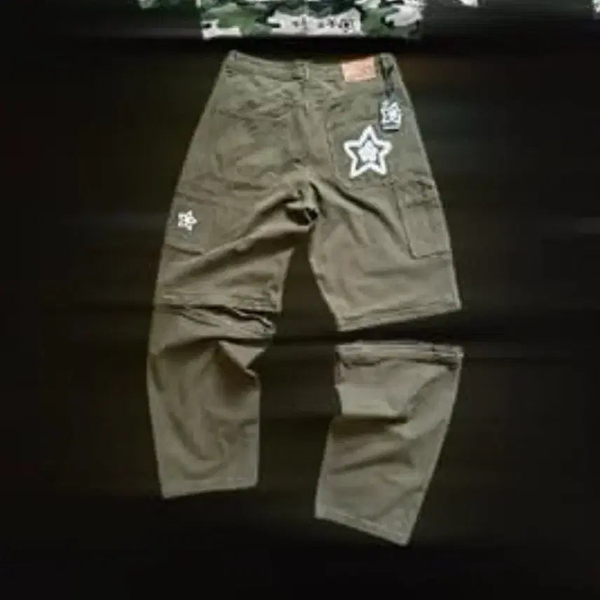 [BUNJANG] Star Team Olive Zip-Off Baggy Jeans / Star team olive zip off baggy jeans