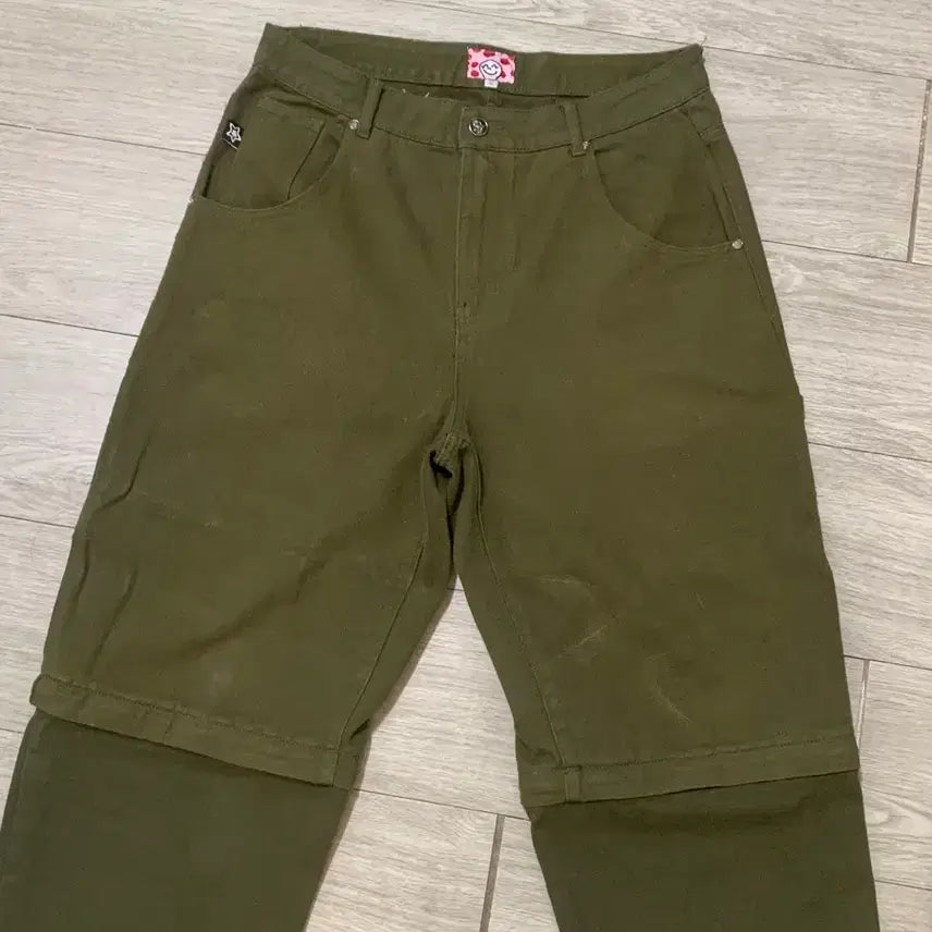 [BUNJANG] Star Team Olive Zip-Off Baggy Jeans / Star team olive zip off baggy jeans