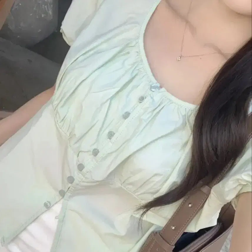 [SOLD OUT] 로즐린 메리 스퀘어넥 반팔 블라우스 민트