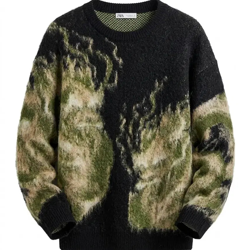 [BUNJANG] ZARA Camouflage Pattern Knit Sweater / 자라 카모플라쥬 패턴 니트 스웨터