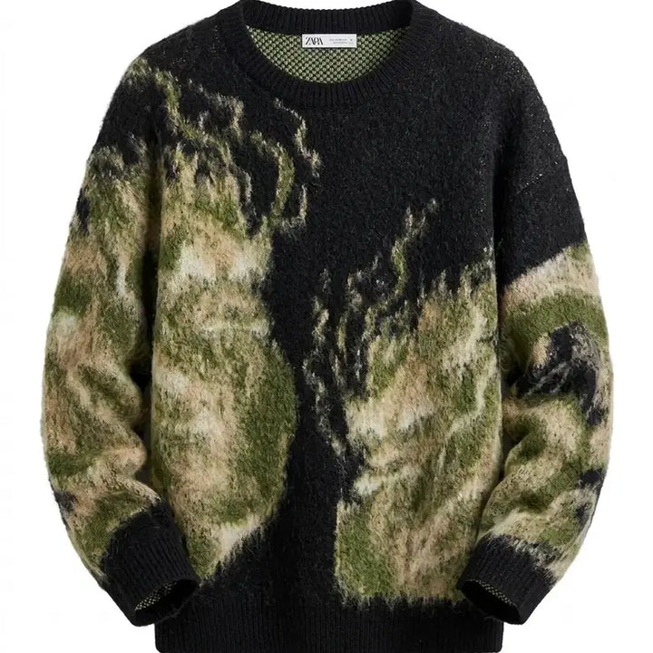 [BUNJANG] ZARA Camouflage Pattern Knit Sweater / 자라 카모플라쥬 패턴 니트 스웨터