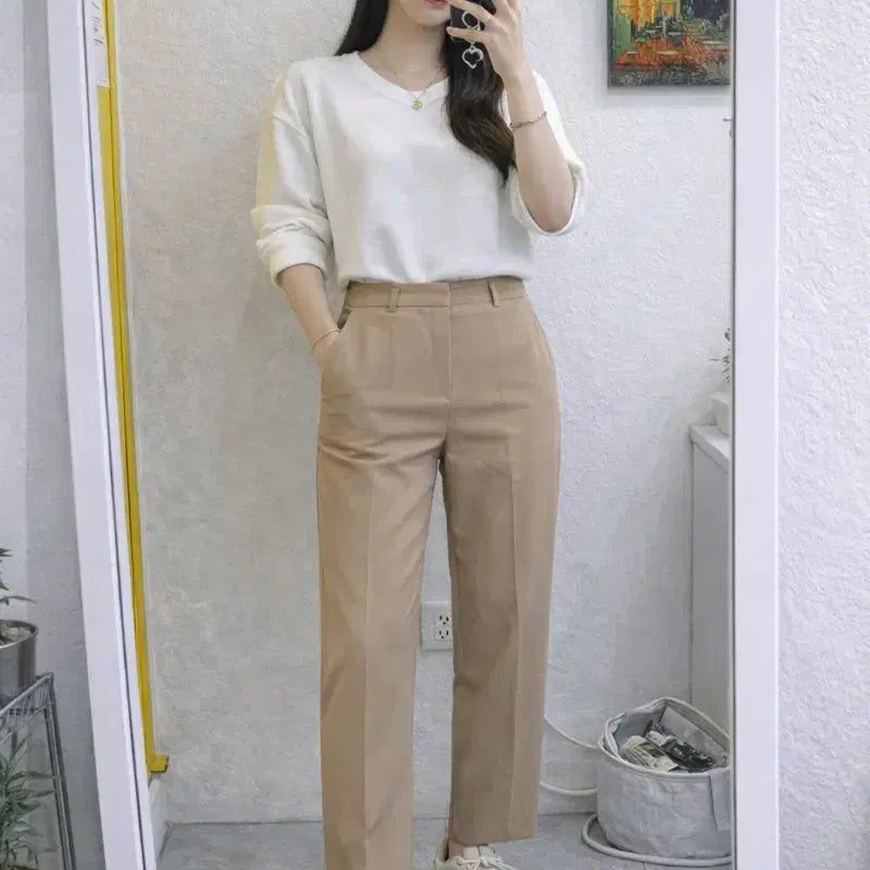 [BUNJANG] 8SECONDS Beige Elastic Waistband Slacks Pants / 8SECONDS 베이지 슬랙스 밴딩 팬츠/기본 슬랙스/새상품