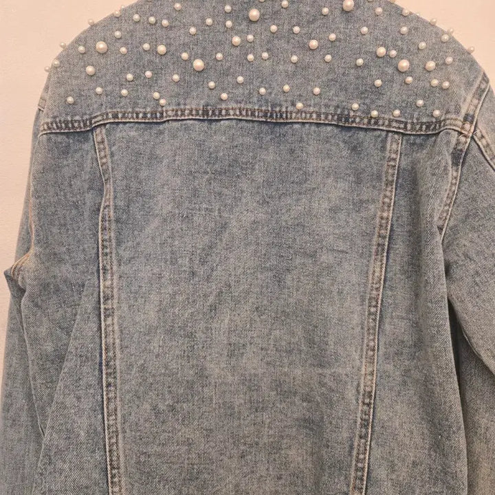 [BUNJANG] Denim Jacket with Pearl Embellishments / 진주 장식 데님 자켓