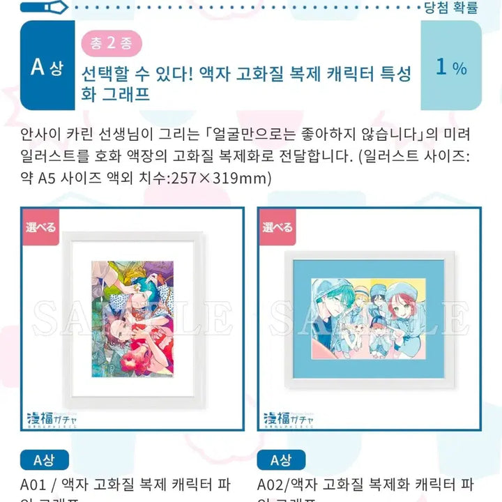 [BUNJANG] Manbok Gacha Vol. 3 A Prize Replicated Artwork Frame / 얼굴만으론좋아할수없어요 얼굴좋아 만복가챠 3탄 A상 복제화 액자