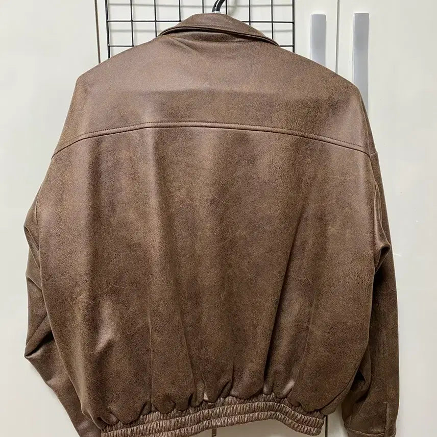 [BUNJANG] Oversized Crop Vegan Leather Jacket / 오버핏 크롭 자켓