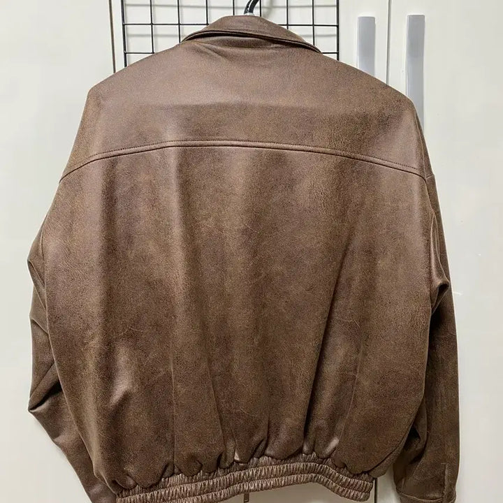 [BUNJANG] Oversized Crop Vegan Leather Jacket / 오버핏 크롭 자켓