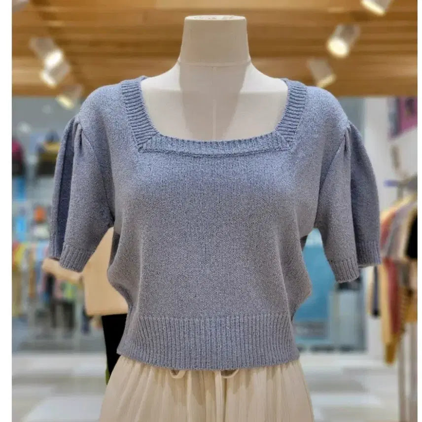 [BUNJANG] Square Neck Crop Knit Top / 스퀘어넥 크롭니트