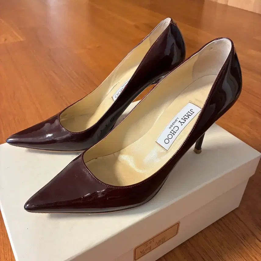 [BUNJANG] Jimmy Choo Burgundy Patent Leather Heels / 지미추 버건디 와인 8cm 힐 37사이즈
