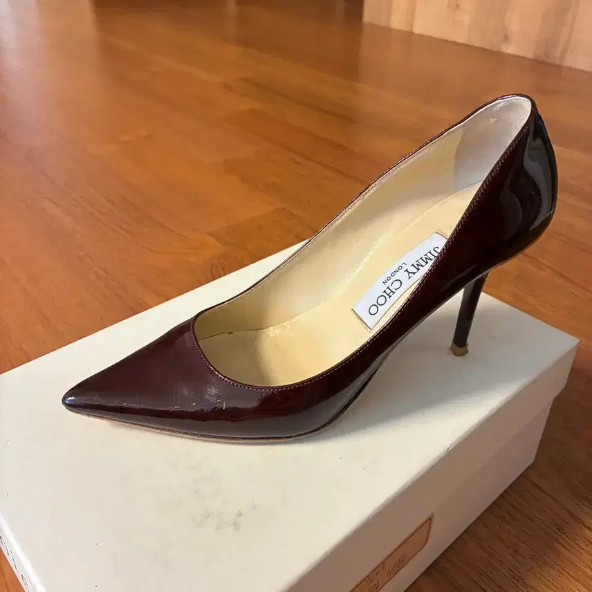 [BUNJANG] Jimmy Choo Burgundy Patent Leather Heels / 지미추 버건디 와인 8cm 힐 37사이즈