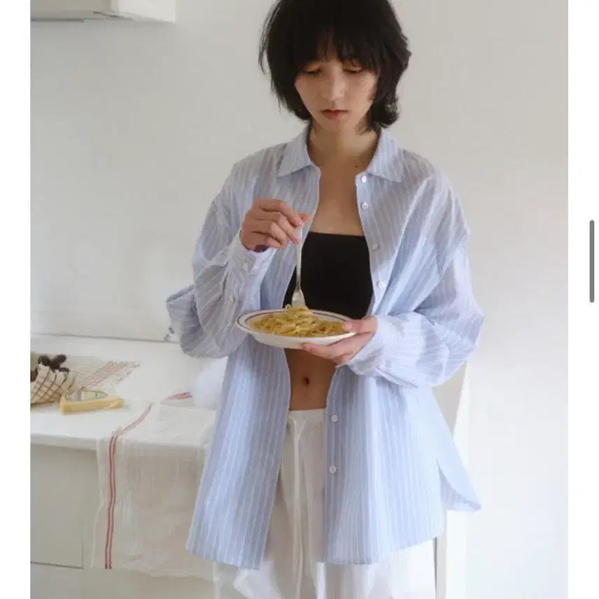 [BUNJANG] MOOR Summer Shirt (Blue Stripe) / 망고매니플리즈 MOOR 무어 썸머 셔츠(블루 스트라이프)
