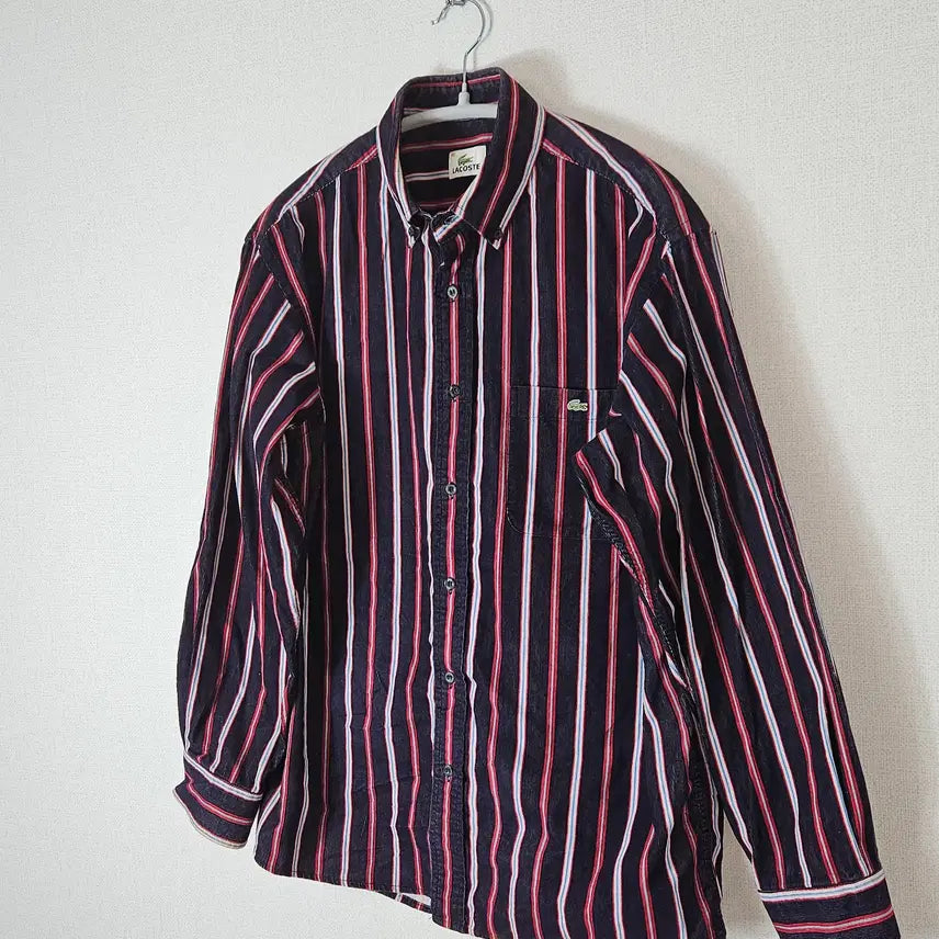 [BUNJANG] Lacoste Striped Suede Shirt Red/Black Men&
