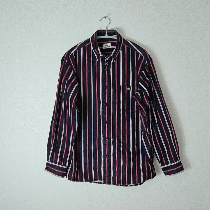 [BUNJANG] Lacoste Striped Suede Shirt Red/Black Men&