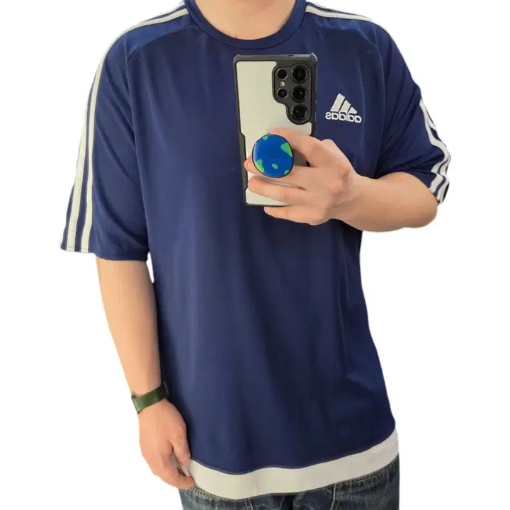 [BUNJANG] Adidas Three-Stripes Jersey Navy Short-Sleeve T-Shirt / 110(100) 아디다스 삼선 져지 네이비 반팔티셔츠