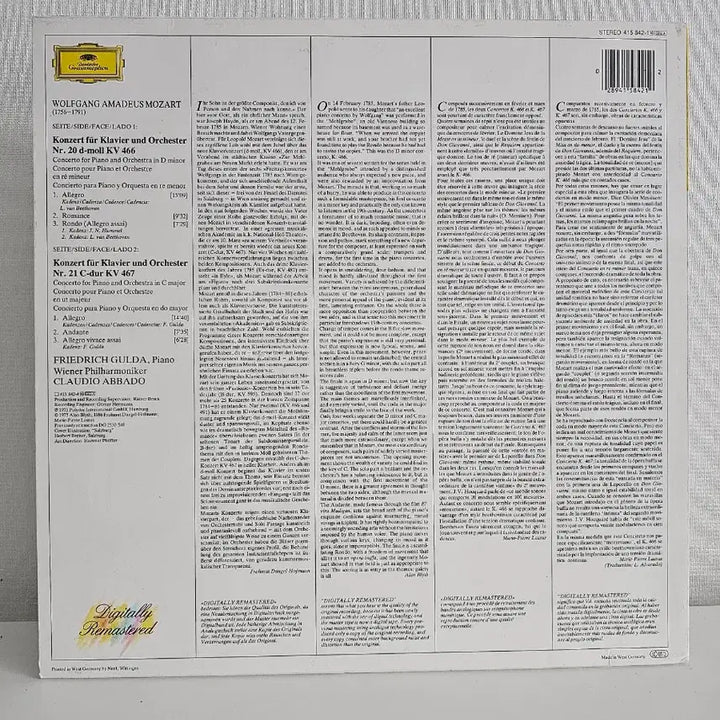 [BUNJANG] Mozart Piano Concertos Nos. 20 &amp; 21 LP Vinyl Record / 모차르트 피아노 협주곡 20/21번 LP