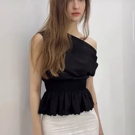 [SOLD OUT] 낫유어로즈 드레이프 레이스 블라우스_블랙 (새상품)