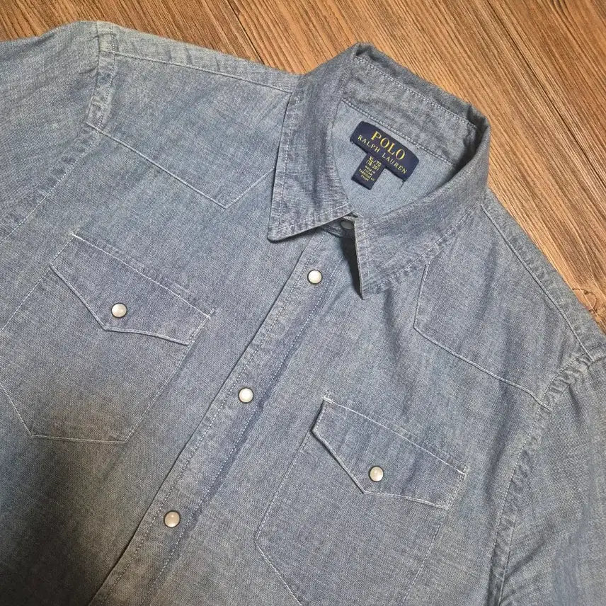 [SOLD OUT] (95)  폴로랄프로렌 샴브레인 투포켓 데님셔츠 보이즈XL