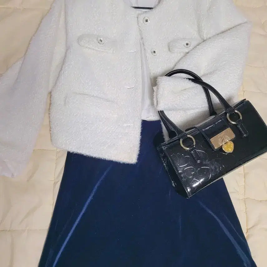 [BUNJANG] Navy Velvet Skirt / 네이비 벨벳 스커트 새상품