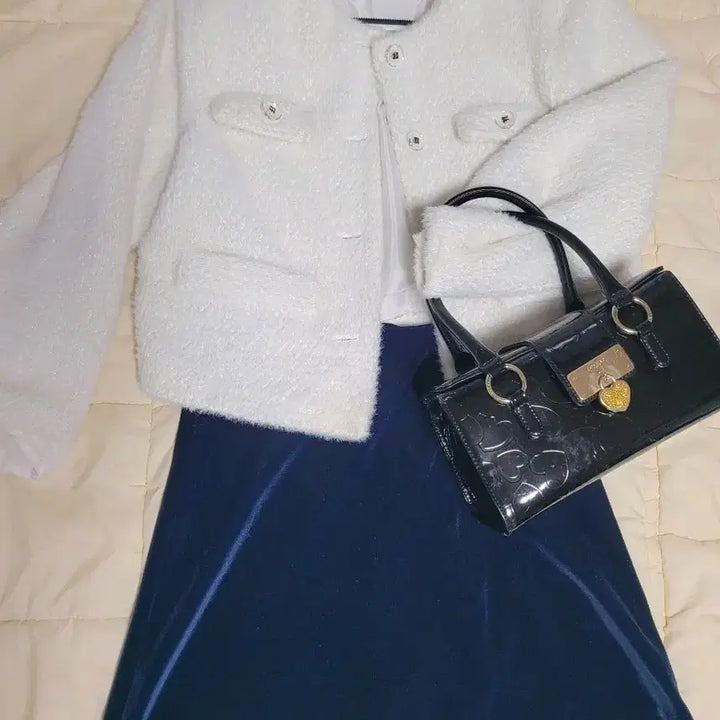 [BUNJANG] Navy Velvet Skirt / 네이비 벨벳 스커트 새상품