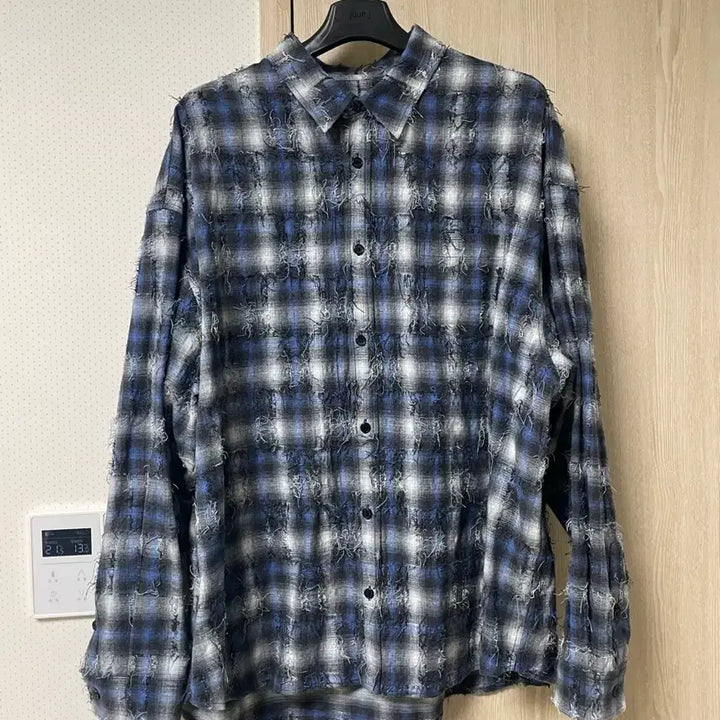 [SOLD OUT] 준지 26ss 그리드 니들 체크 루즈핏셔츠 블루, 52사이즈 새상품