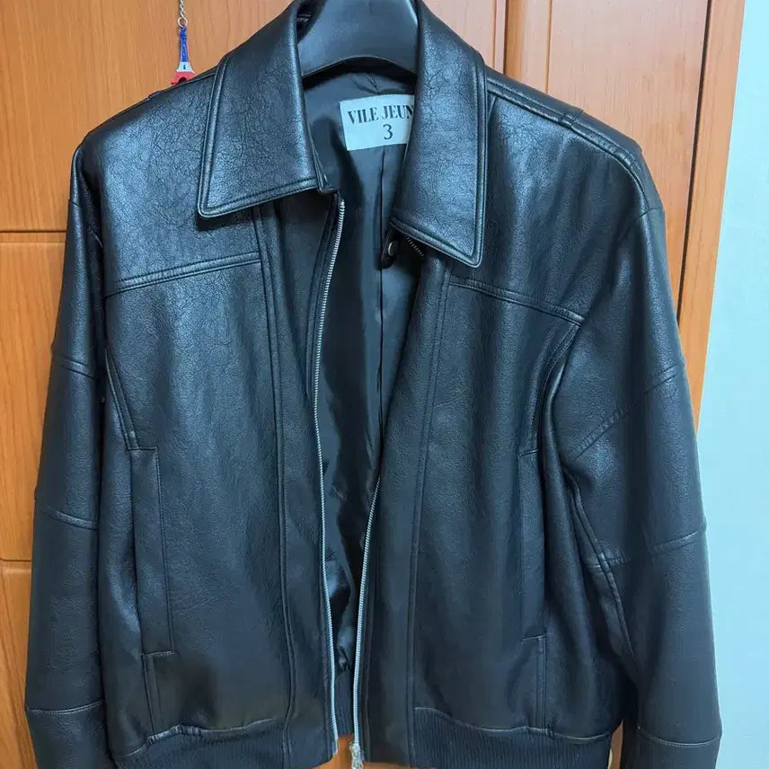 [BUNJANG] VILE JEUNE Black Leather Jacket XL / VILE JEUNE빌젠 블랙 레더 자켓 XL