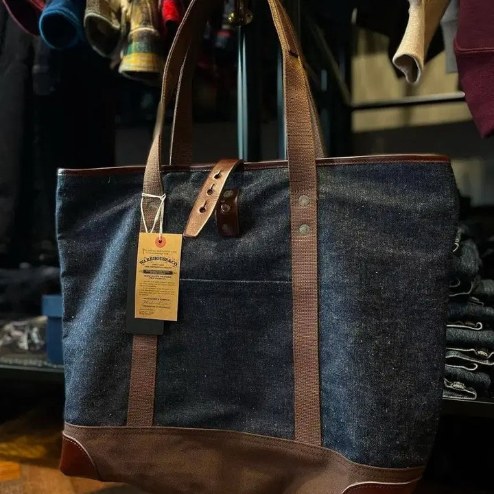 [BUNJANG] Warehouse Lot.1001 Indigo Denim Leather Boston Tote Bag / 웨어하우스 lot.1001 인디고 데님 가죽 보스톤 토트백