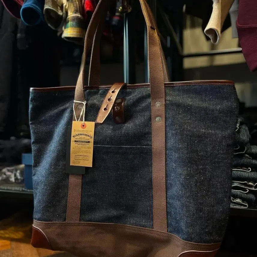 [BUNJANG] Warehouse Lot.1001 Indigo Denim Leather Boston Tote Bag / 웨어하우스 lot.1001 인디고 데님 가죽 보스톤 토트백