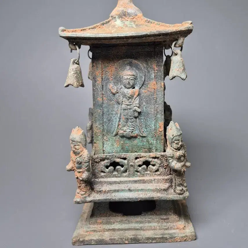 [BUNJANG] Bronze Four-Direction Buddha Pagoda-Style Reliquary / 청동제 사방불 누각식 사리함 출토품
