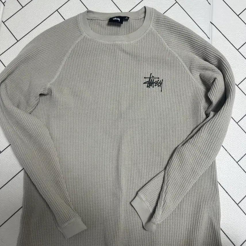 [BUNJANG] Stussy Raglan Thermal Long Sleeve Crew Bone / 스투시 래글런 써멀 롱슬리브 크루 본